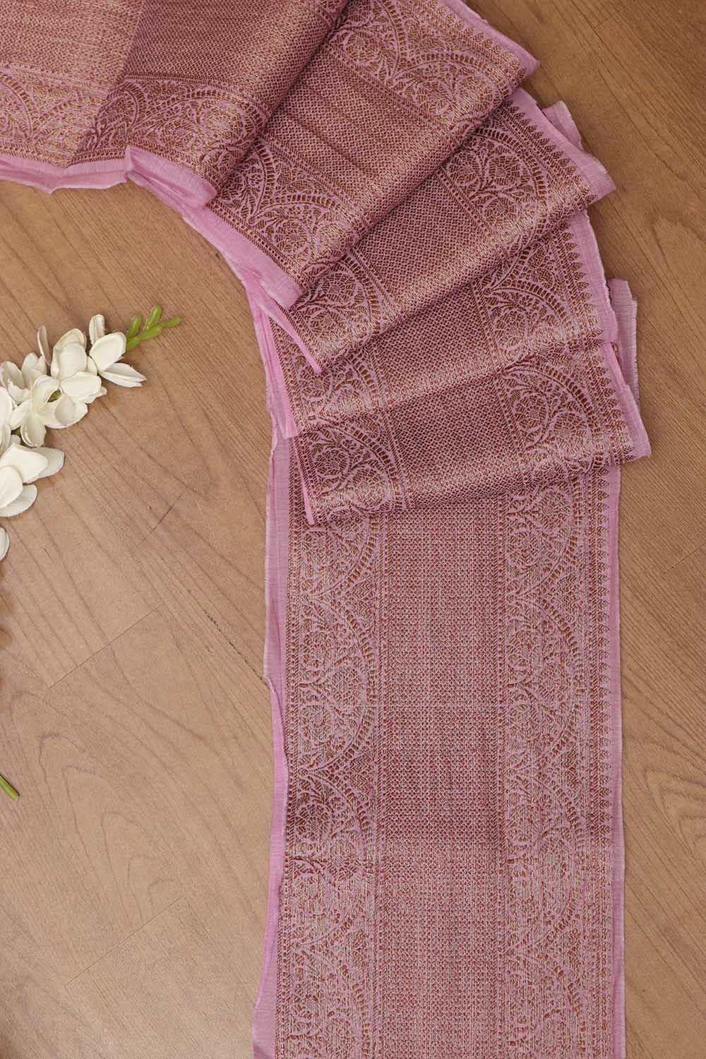 Pink Banarasi Antique Zari Cotton Lace ( 1 Mtr ) - Luxurion World