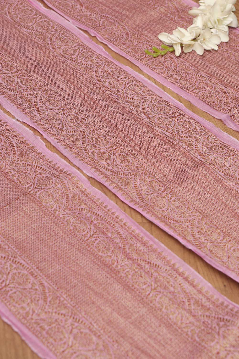 Pink Banarasi Antique Zari Cotton Lace ( 1 Mtr ) - Luxurion World