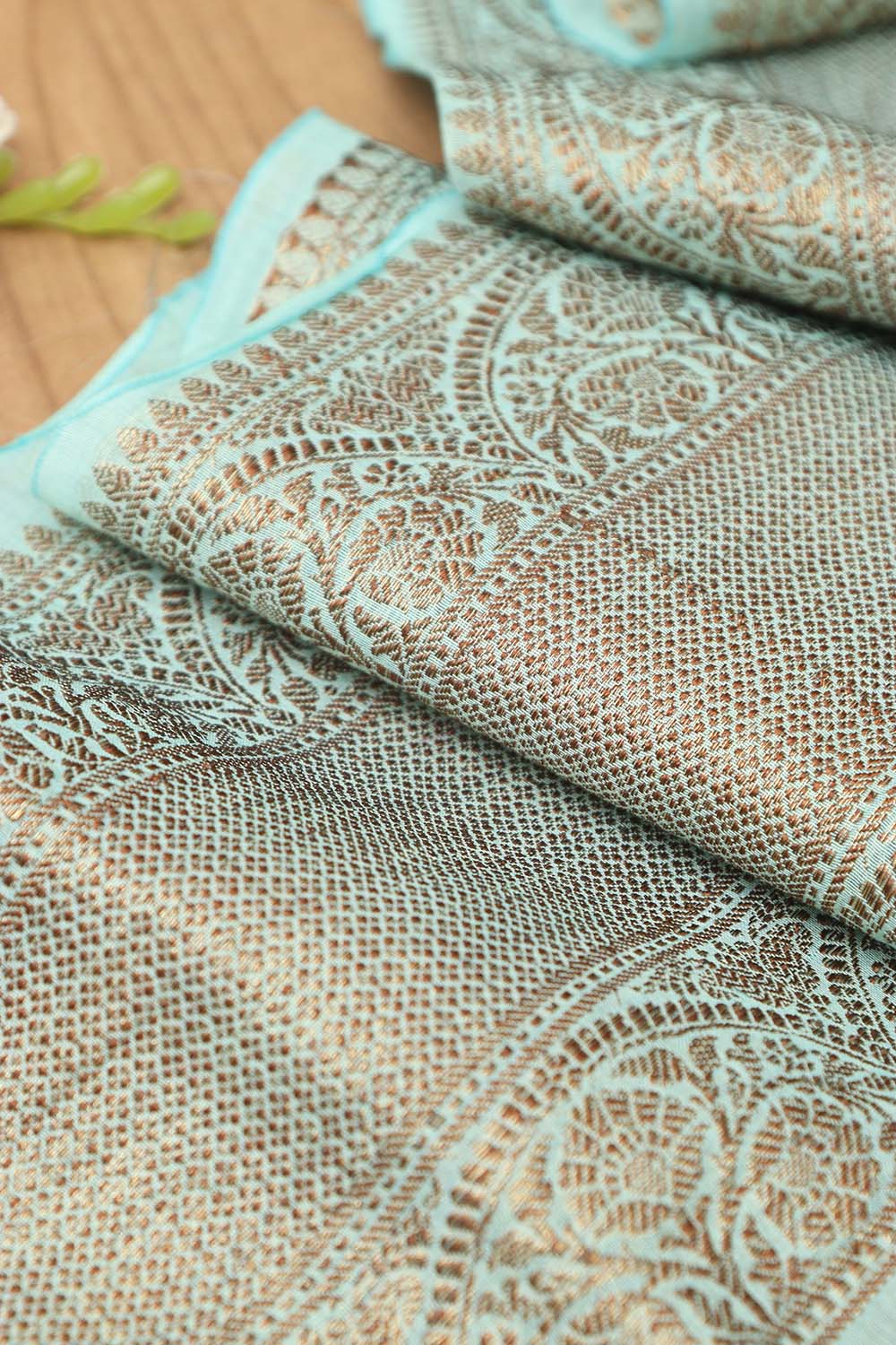 Blue Banarasi Antique Zari Cotton Lace ( 0.75 Mtr ) - Luxurion World