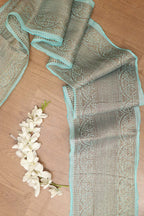 Blue Banarasi Antique Zari Cotton Lace ( 0.75 Mtr ) - Luxurion World