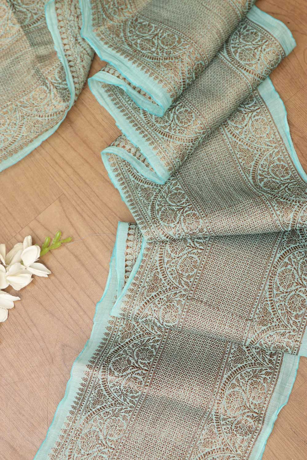 Blue Banarasi Antique Zari Cotton Lace ( 0.75 Mtr ) - Luxurion World