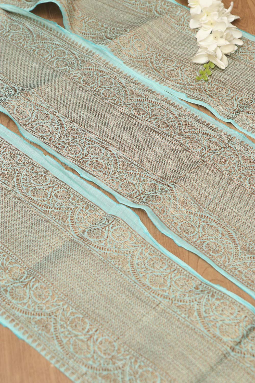 Blue Banarasi Antique Zari Cotton Lace ( 0.75 Mtr ) - Luxurion World
