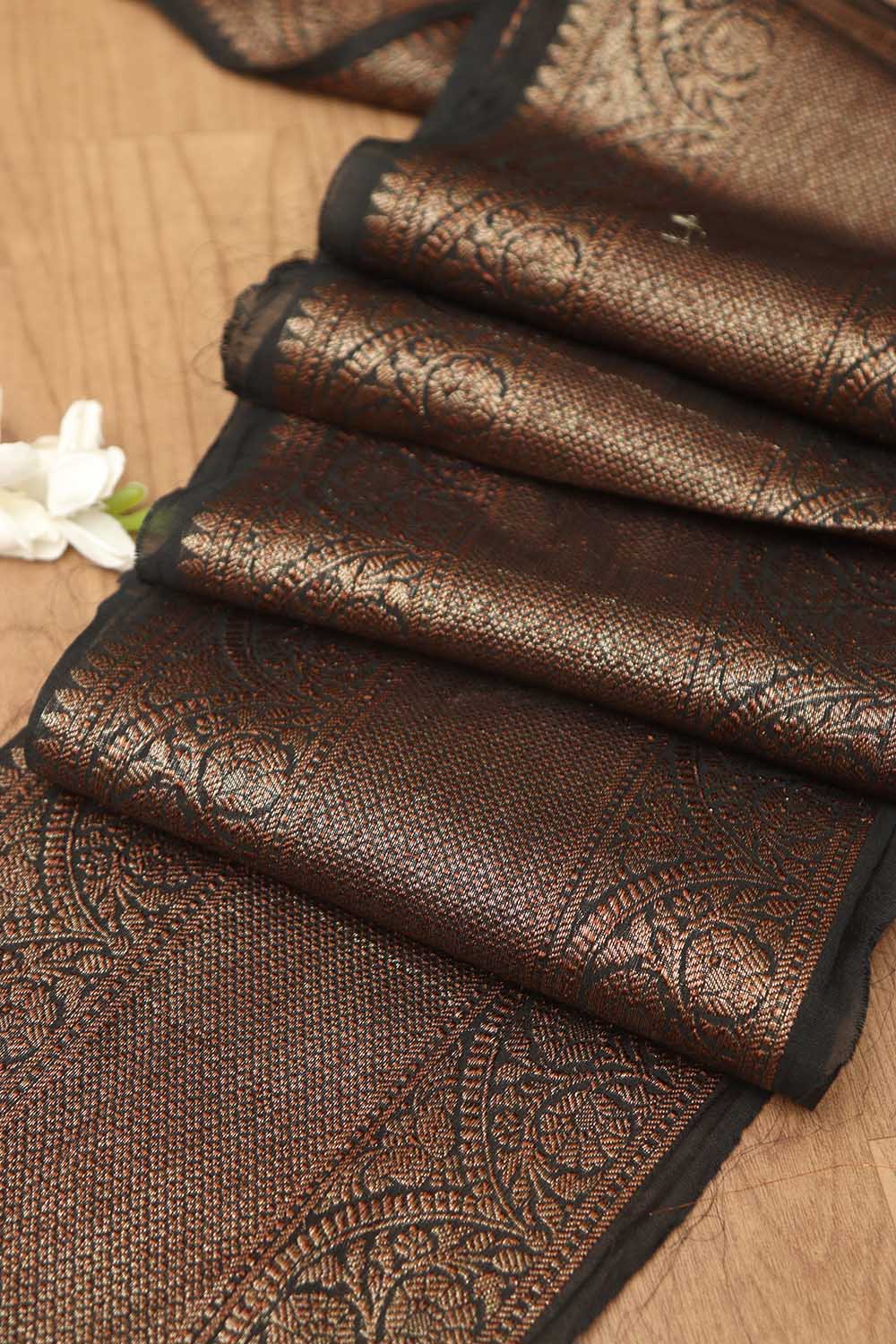 Black Banarasi Antique Zari Cotton Lace ( 1 Mtr ) - Luxurion World