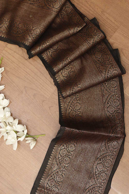 Black Banarasi Antique Zari Cotton Lace ( 1 Mtr ) - Luxurion World