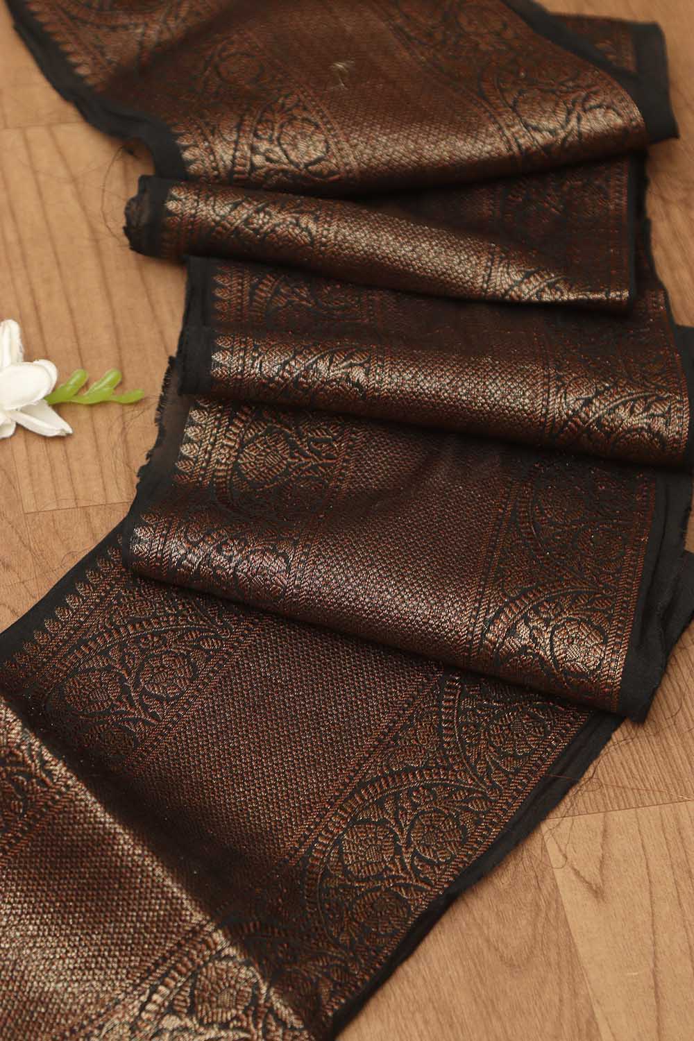 Black Banarasi Antique Zari Cotton Lace ( 1 Mtr ) - Luxurion World