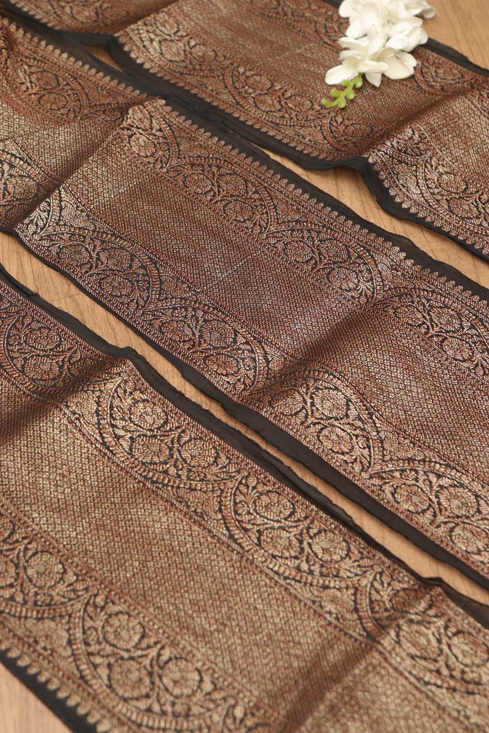 Black Banarasi Antique Zari Cotton Lace ( 1 Mtr ) - Luxurion World