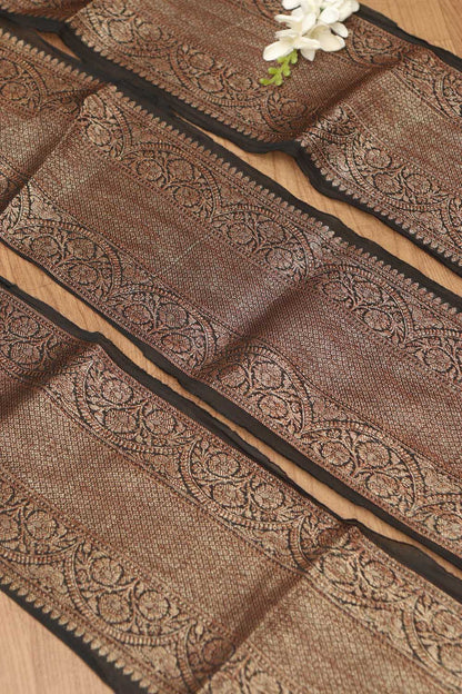 Black Banarasi Antique Zari Cotton Lace ( 1 Mtr ) - Luxurion World