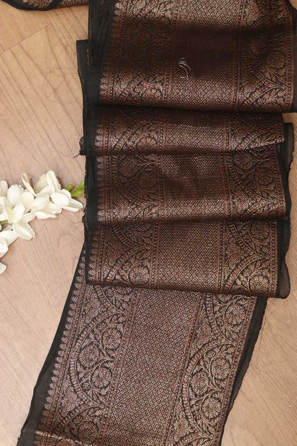 Black Banarasi Antique Zari Cotton Lace ( 1 Mtr ) - Luxurion World