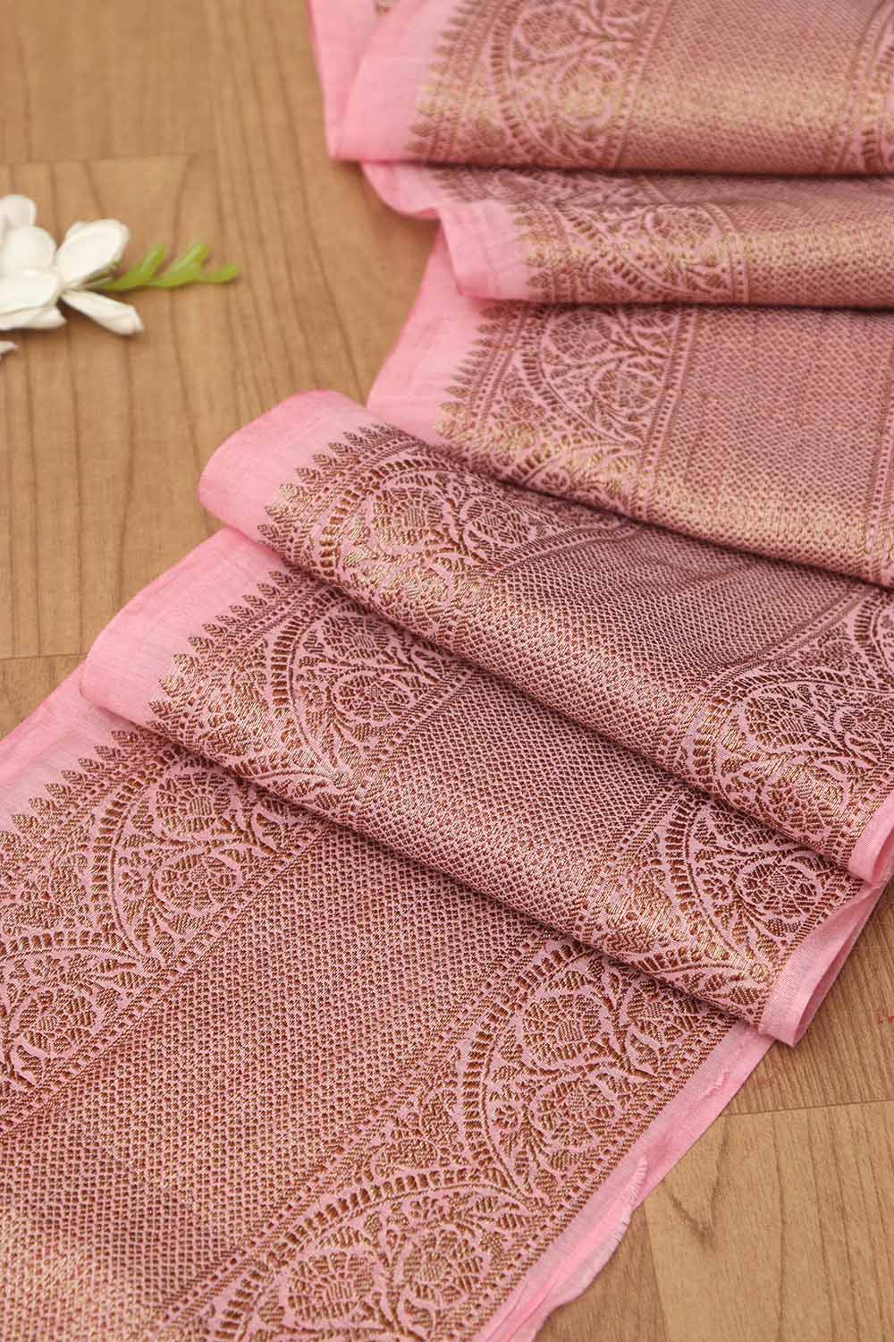 Pink Banarasi Antique Zari Cotton Lace ( 1 Mtr ) - Luxurion World