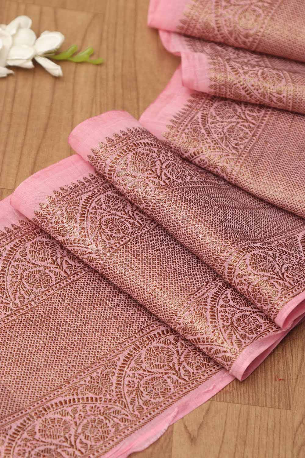 Pink Banarasi Antique Zari Cotton Lace ( 1 Mtr ) - Luxurion World