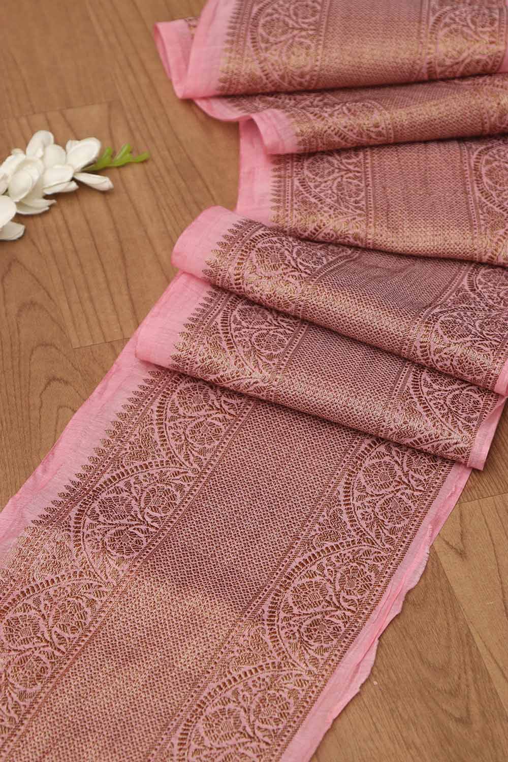Pink Banarasi Antique Zari Cotton Lace ( 1 Mtr ) - Luxurion World