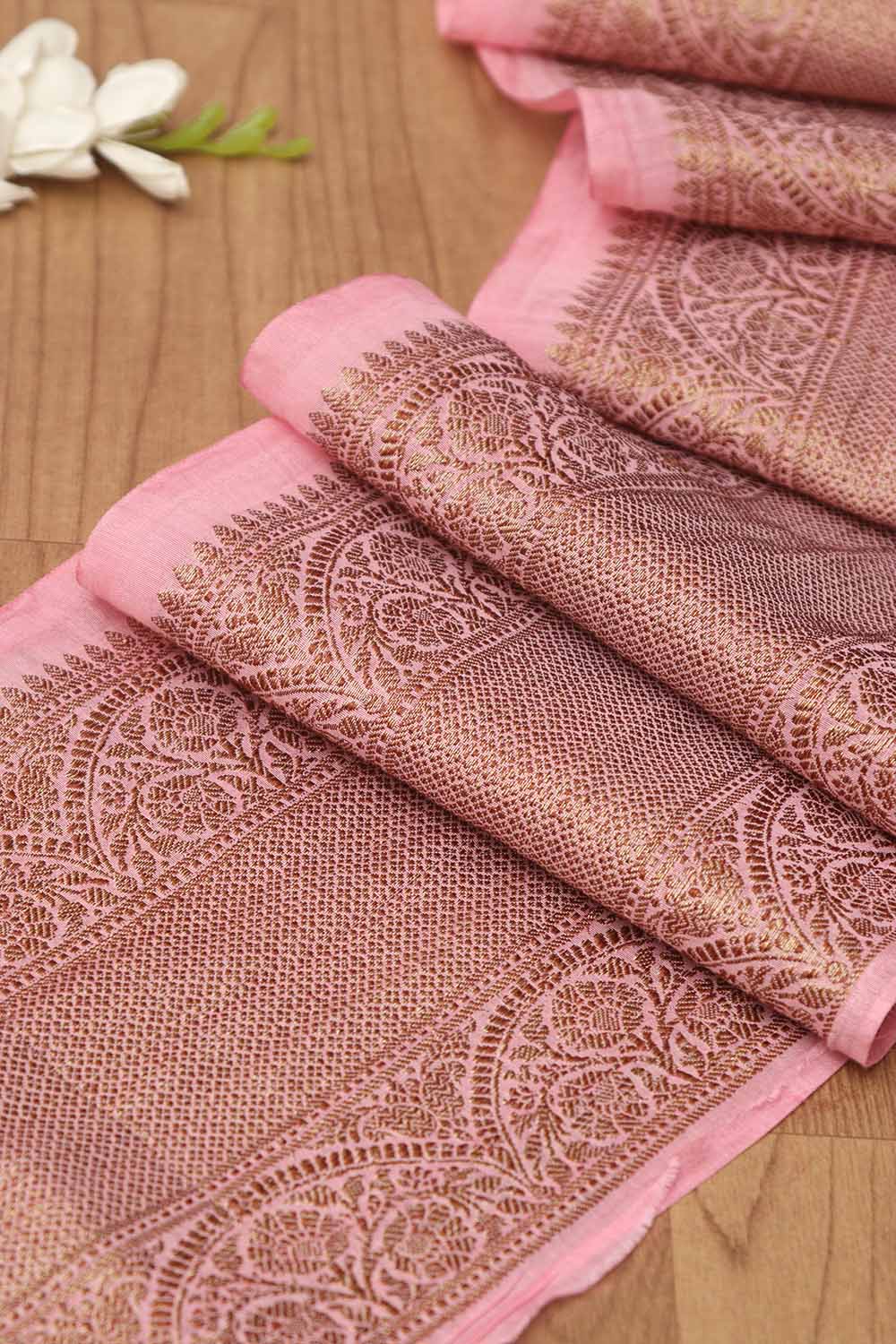 Pink Banarasi Antique Zari Cotton Lace ( 1 Mtr ) - Luxurion World