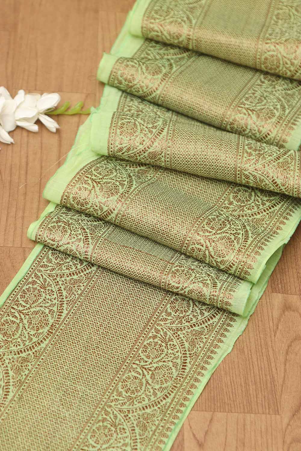 Green Banarasi Antique Zari Cotton Lace ( 1 Mtr ) - Luxurion World