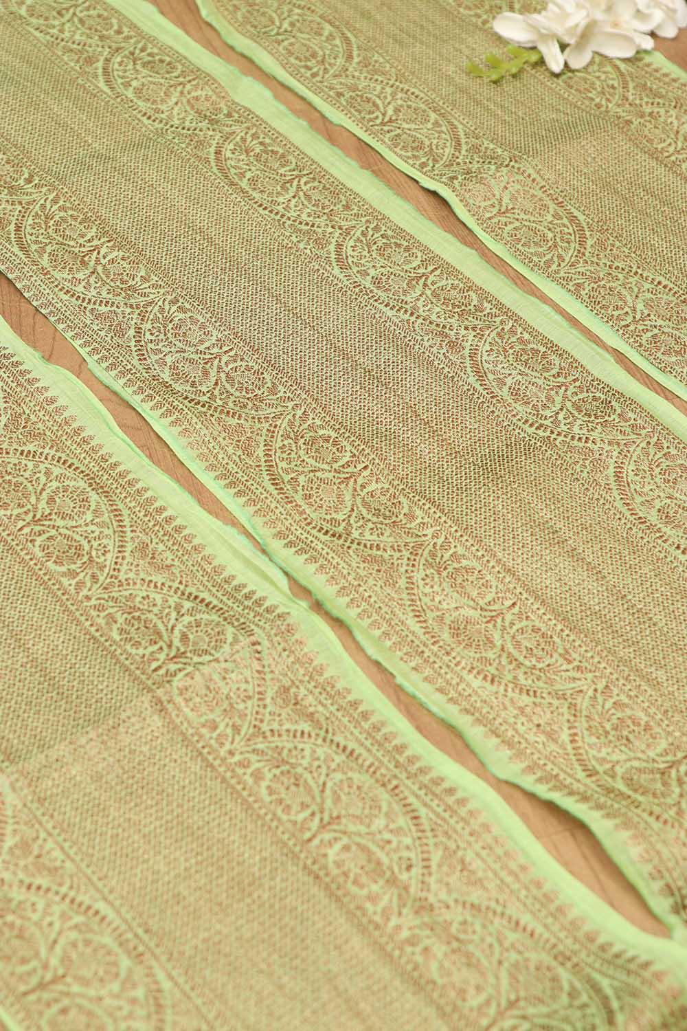 Green Banarasi Antique Zari Cotton Lace ( 1 Mtr ) - Luxurion World