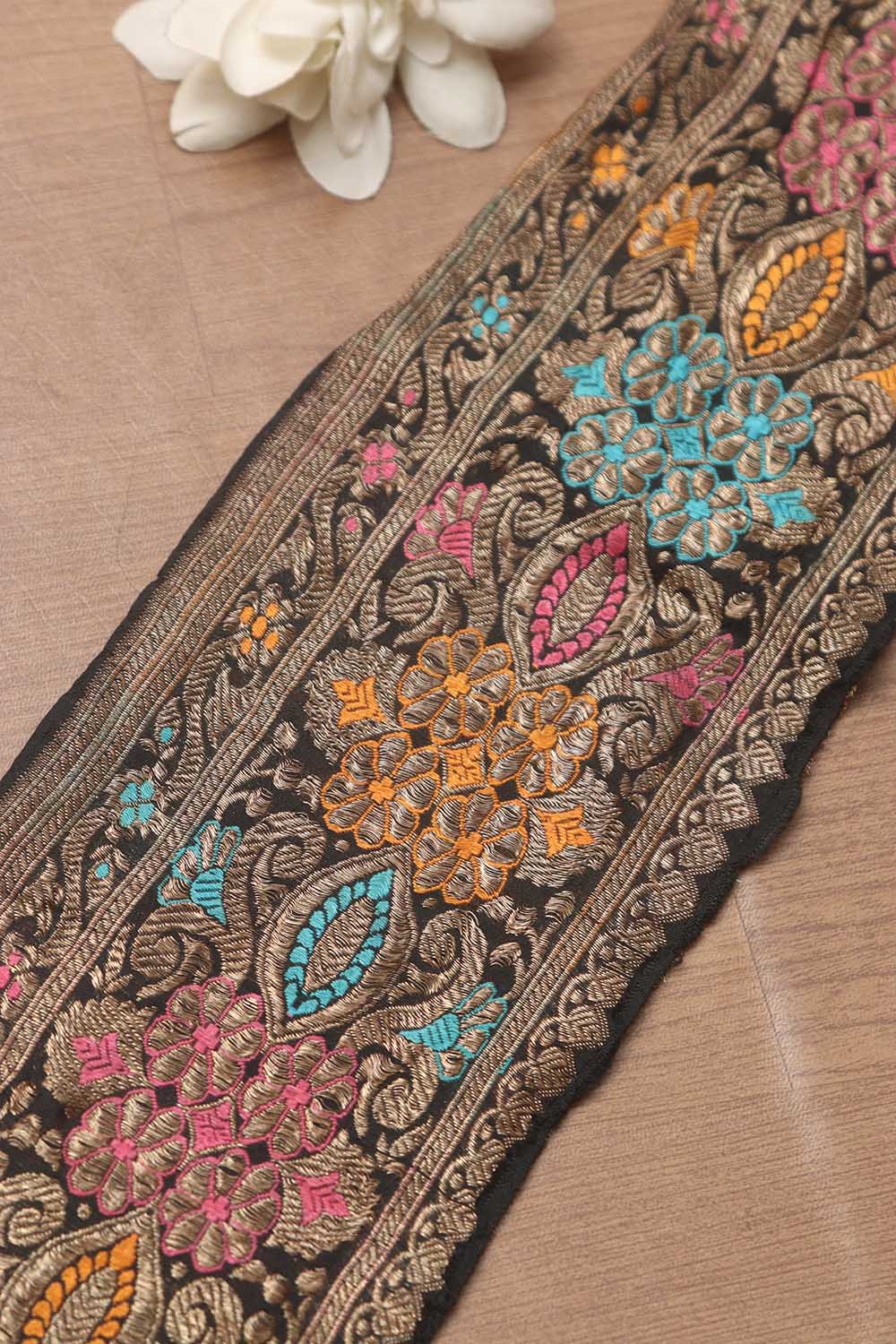 Black Banarasi Handloom Vintage Pure Silk Border ( 0.75 Mtr ) - Luxurion World