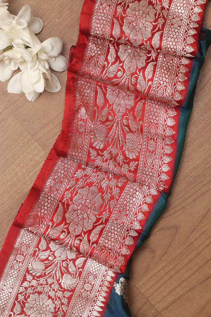 Red Banarasi Handloom Vintage Pure Silk Border ( 1 Mtr ) - Luxurion World