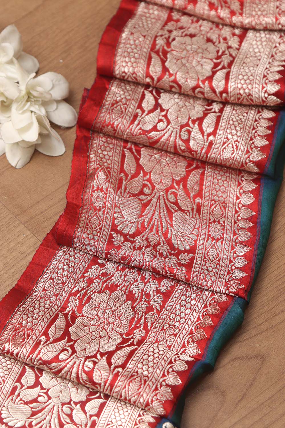 Red Banarasi Handloom Vintage Pure Silk Border ( 1 Mtr ) - Luxurion World