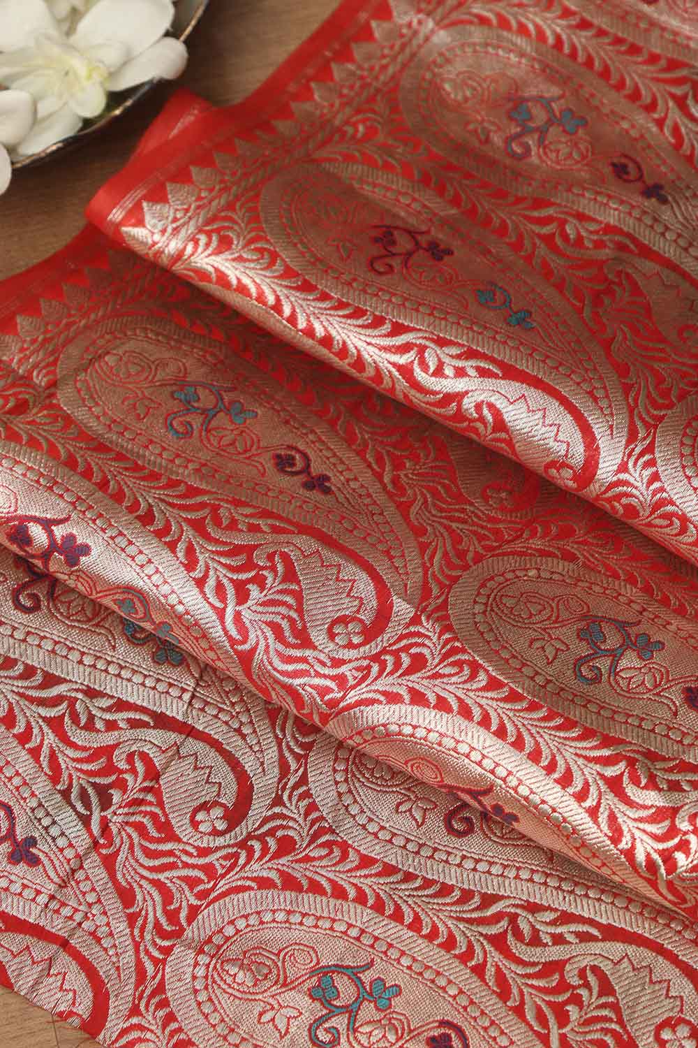Red Banarasi Handloom Vintage Pure Silk Border ( 0.5 Mtr ) - Luxurion World