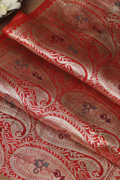 Red Banarasi Handloom Vintage Pure Silk Border ( 0.5 Mtr ) - Luxurion World