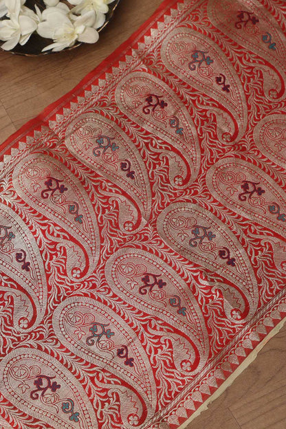 Red Banarasi Handloom Vintage Pure Silk Border ( 0.5 Mtr ) - Luxurion World
