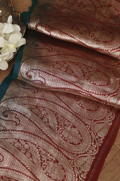 Elegant Maroon Banarasi Handloom Vintage Pure Silk Border ( 0.75 Mtr ) - Luxurion World
