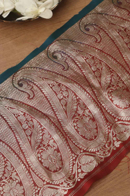 Elegant Maroon Banarasi Handloom Vintage Pure Silk Border ( 0.75 Mtr ) - Luxurion World