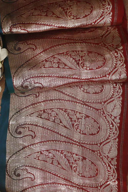 Elegant Maroon Banarasi Handloom Vintage Pure Silk Border ( 0.75 Mtr ) - Luxurion World