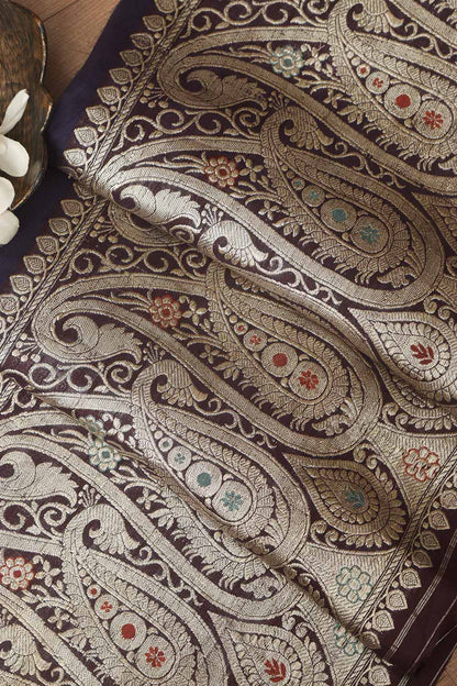 Elegant Maroon Banarasi Handloom Vintage Pure Silk Border ( 0.75 Mtr ) - Luxurion World