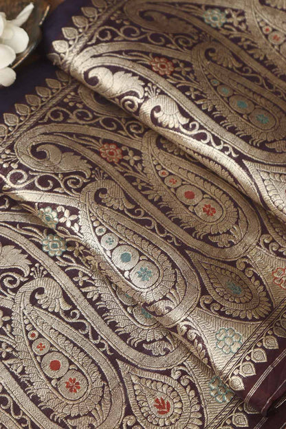 Elegant Maroon Banarasi Handloom Vintage Pure Silk Border ( 0.75 Mtr ) - Luxurion World
