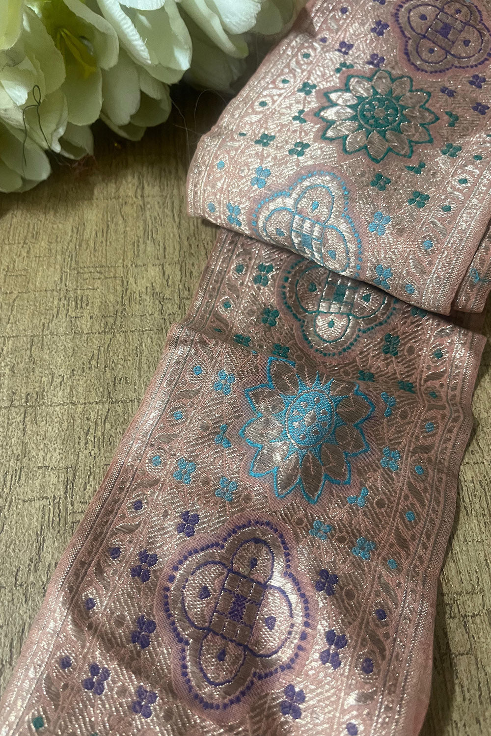 Pink Banarasi Handloom Vintage Pure Silk Border ( 0.5 Mtr ) - Luxurion World