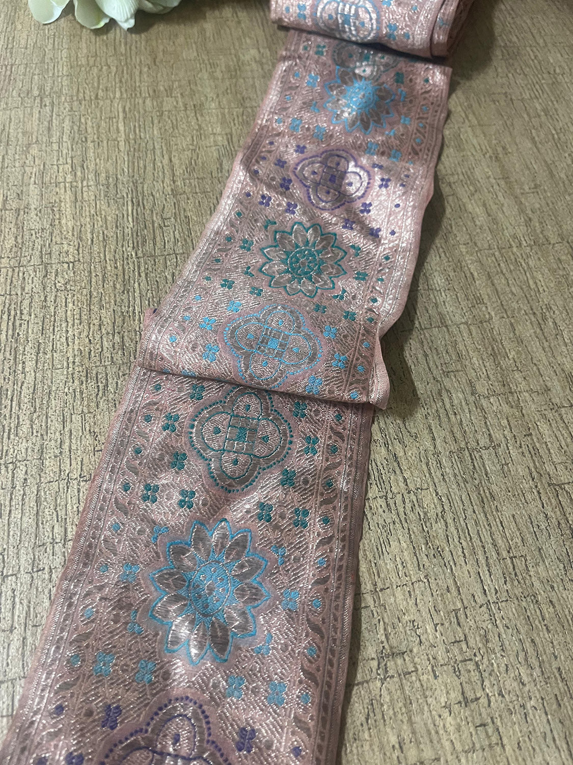 Pink Banarasi Handloom Vintage Pure Silk Border ( 0.5 Mtr ) - Luxurion World