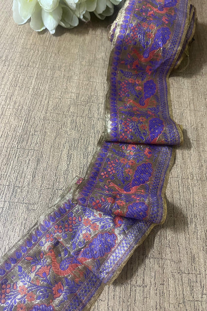 Golden Banarasi Handloom Vintage Pure Silk Border ( 1 Mtr ) - Luxurion World