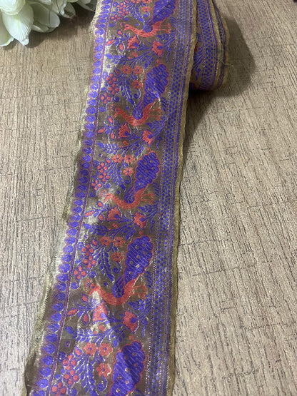 Golden Banarasi Handloom Vintage Pure Silk Border ( 1 Mtr ) - Luxurion World