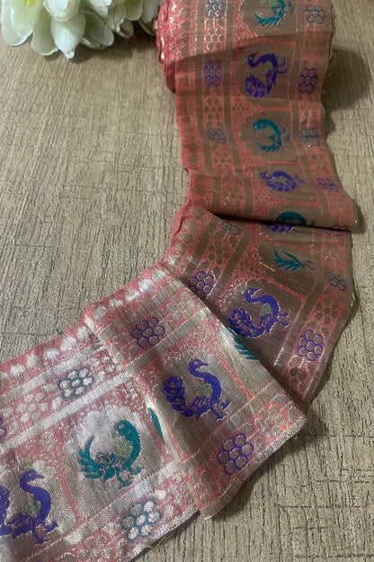 Peach Banarasi Handloom Vintage Pure Silk Border ( 1 Mtr ) - Luxurion World