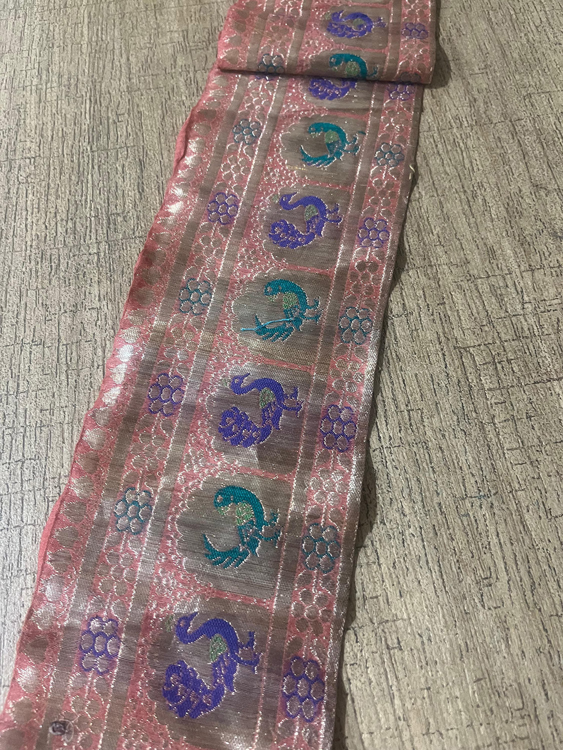 Peach Banarasi Handloom Vintage Pure Silk Border ( 1 Mtr ) - Luxurion World