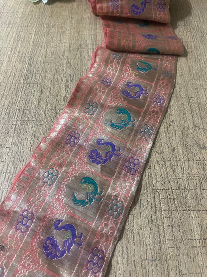 Peach Banarasi Handloom Vintage Pure Silk Border ( 1 Mtr ) - Luxurion World