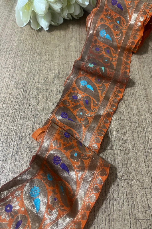 Orange Banarasi Handloom Vintage Pure Silk Border (2.5 Mtr ) - Luxurion World