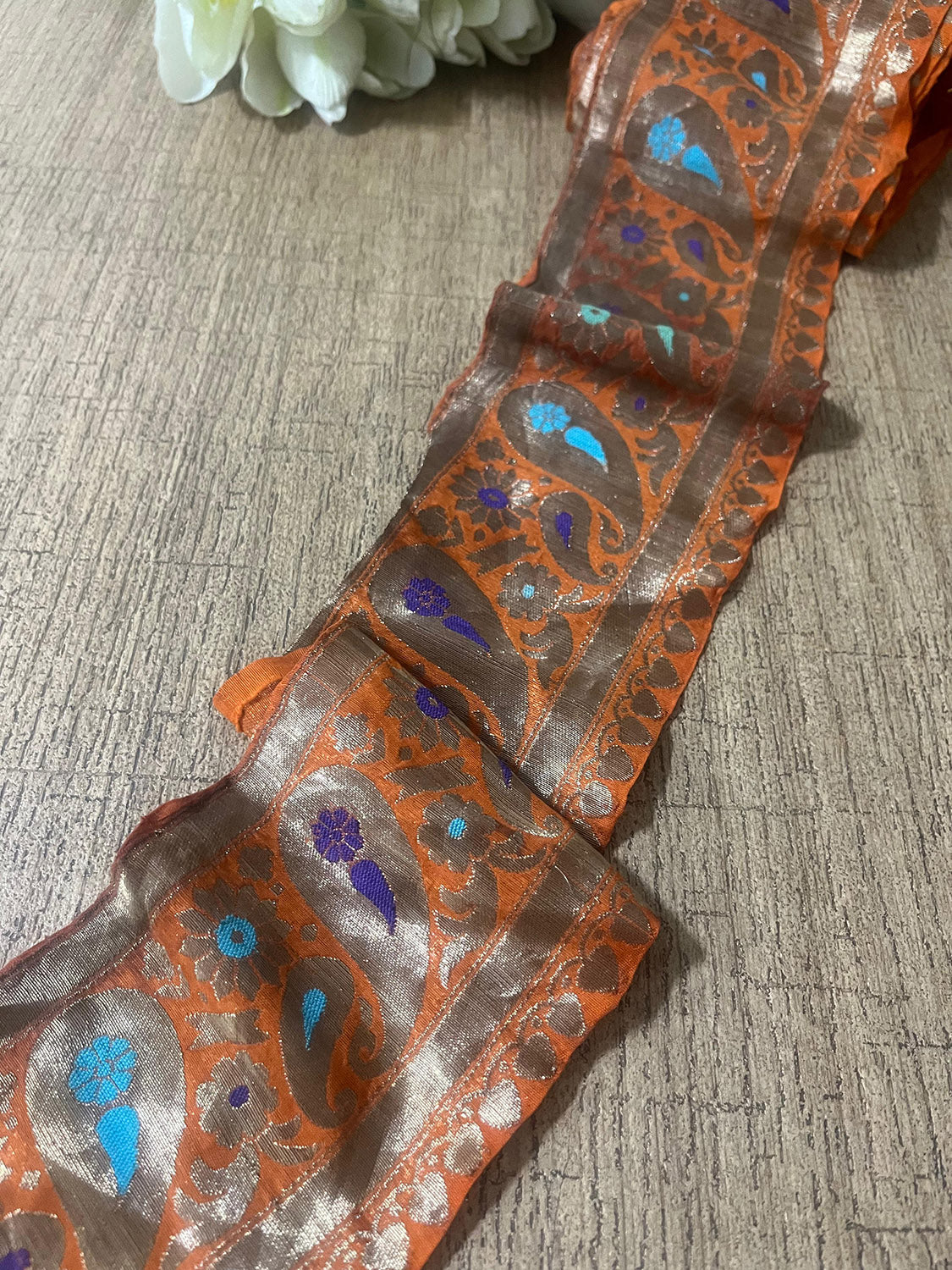 Orange Banarasi Handloom Vintage Pure Silk Border (2.5 Mtr ) - Luxurion World