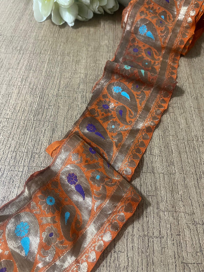 Orange Banarasi Handloom Vintage Pure Silk Border (2.5 Mtr ) - Luxurion World
