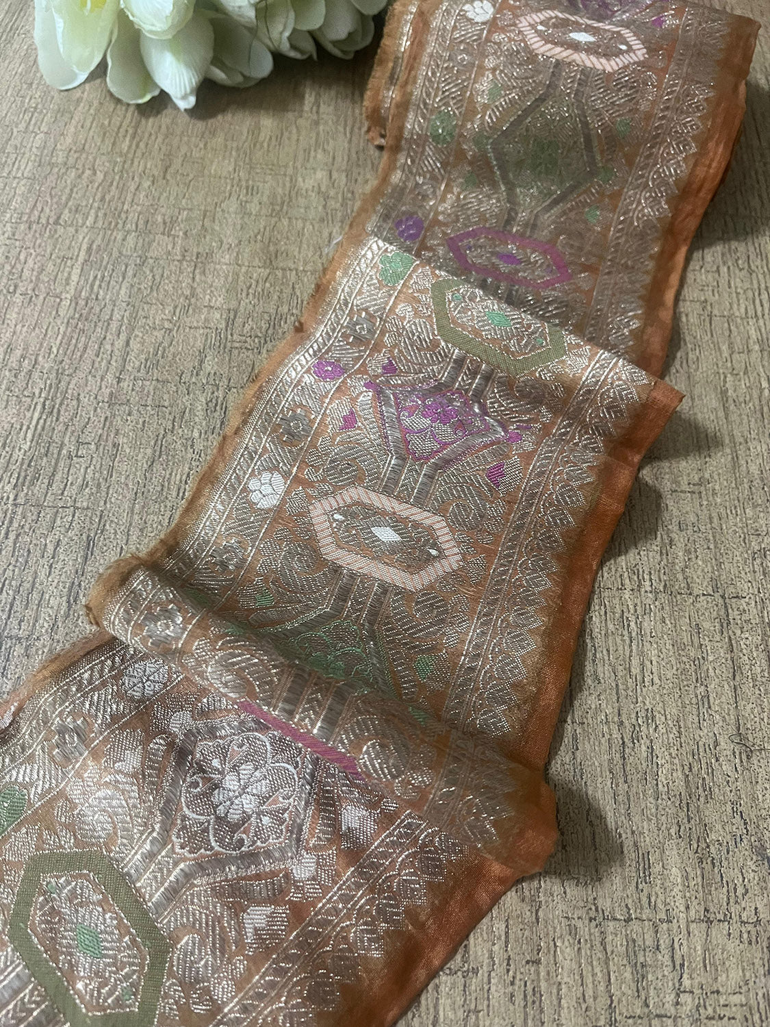 Brown Banarasi Handloom Vintage Pure Silk Border ( 0.75 Mtr ) - Luxurion World