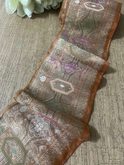 Brown Banarasi Handloom Vintage Pure Silk Border ( 0.75 Mtr ) - Luxurion World