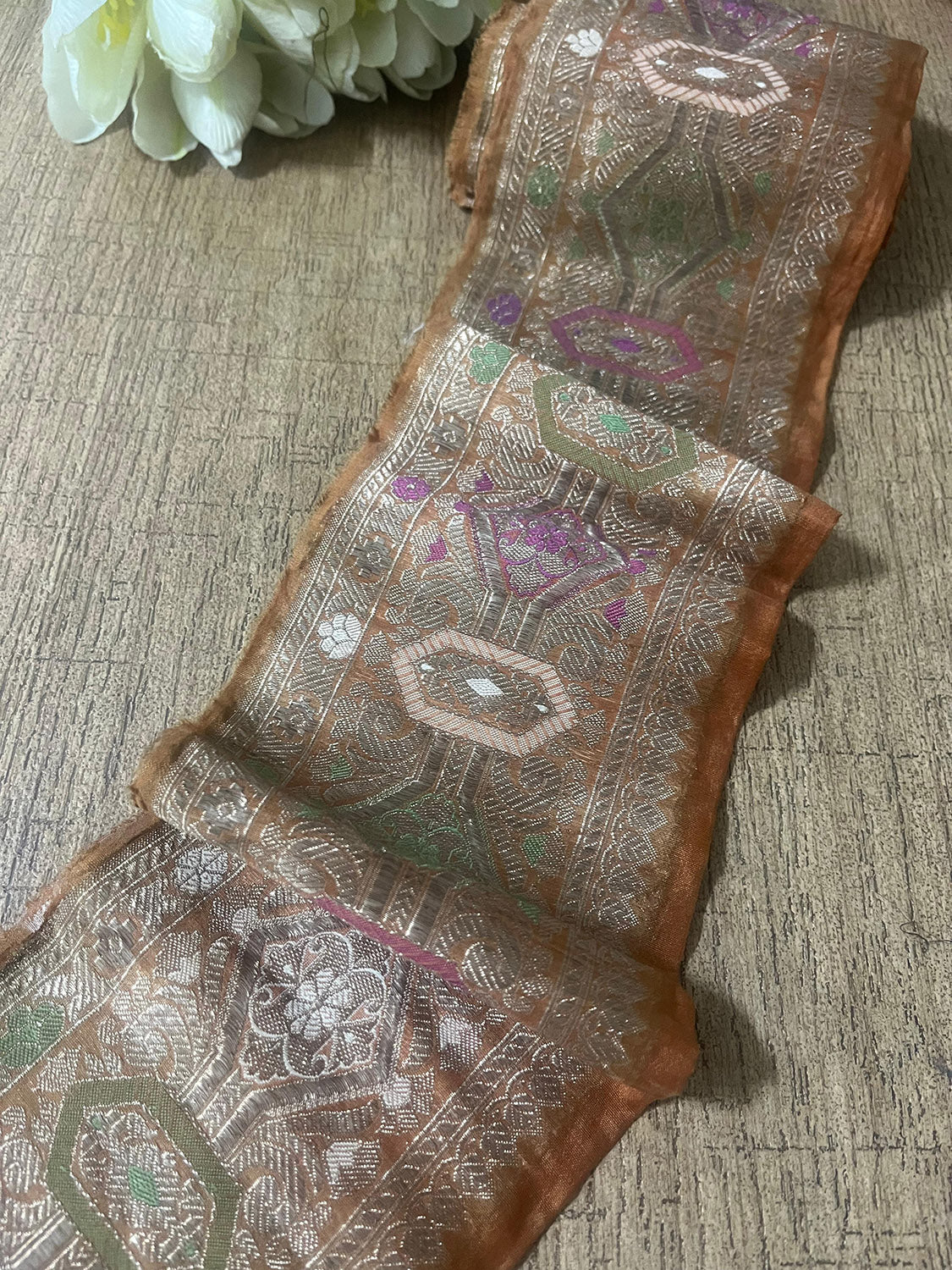 Brown Banarasi Handloom Vintage Pure Silk Border ( 0.75 Mtr ) - Luxurion World