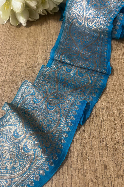 Blue Banarasi Handloom Vintage Pure Silk Border ( 2.5 Mtr ) - Luxurion World