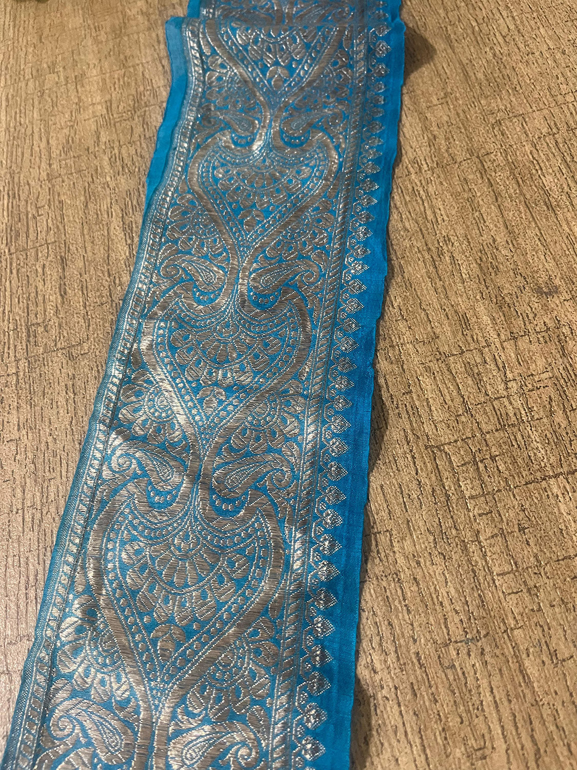 Blue Banarasi Handloom Vintage Pure Silk Border ( 2.5 Mtr ) - Luxurion World