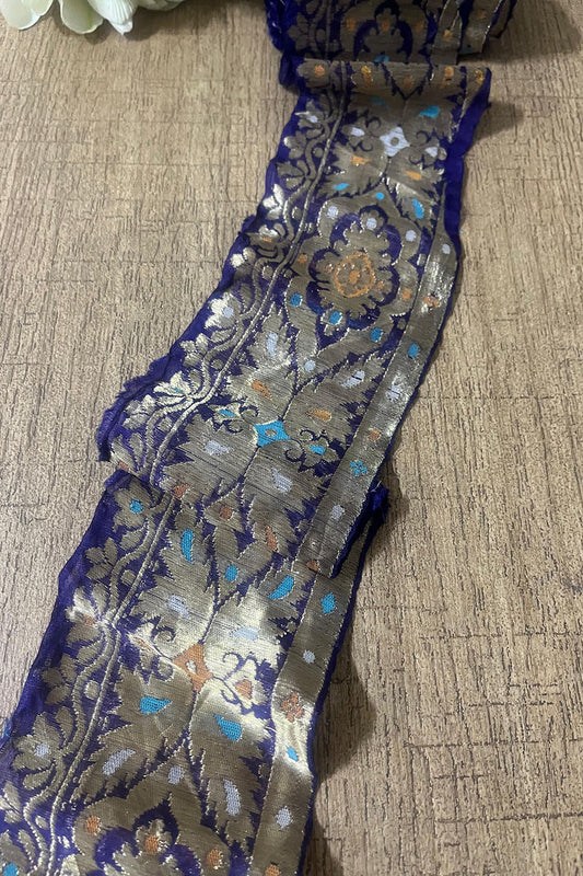 Exquisite Purple Banarasi Handloom Vintage Pure Silk Border ( 1 Mtr ) - Luxurion World