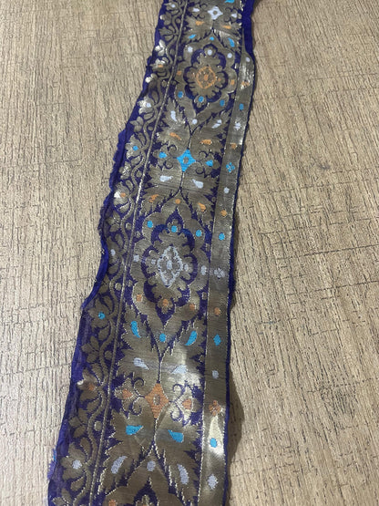 Exquisite Purple Banarasi Handloom Vintage Pure Silk Border ( 1 Mtr ) - Luxurion World