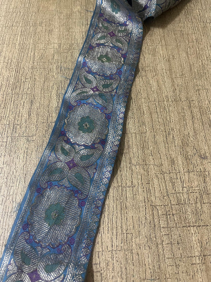 Blue Banarasi Handloom Vintage Pure Silk Border ( 1 Mtr ) - Luxurion World