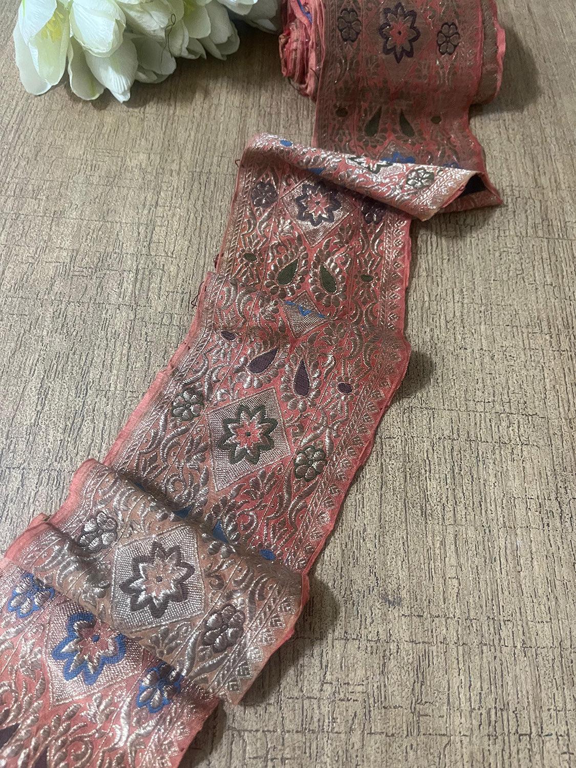 Peach Banarasi Handloom Vintage Pure Silk Border ( 1 Mtr ) - Luxurion World