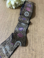Exquisite Black Banarasi Handloom Vintage Pure Silk Border ( 2.5 Mtr ) - Luxurion World