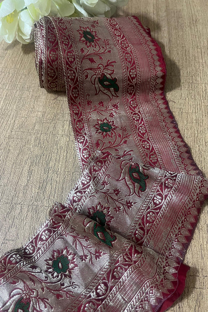 Pink Banarasi Handloom Vintage Pure Silk Border ( 1 Mtr ) - Luxurion World